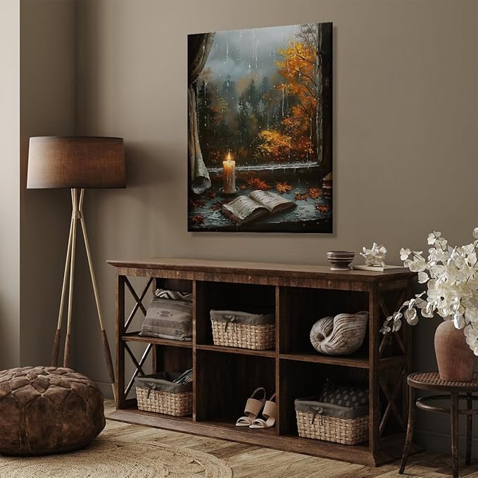 Fall Canvas Wall Art Cozy Bookish Posters Autumn Pictures Prints Moody Dark Cottagecore Academia Art Room Living Wall Decor 8x12inch Unframed