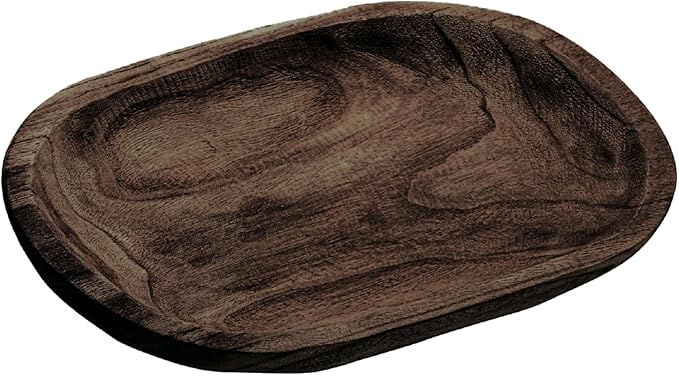Wooden Dough Bowl Decor, Key Decorative Centerpiece Bowl, Hand Carved Baguette Bowl, Home Decor for Dining Table Center, Living Room, Kitchen (L14.6*W10.2*H0.8 inches) Squircle-Brown