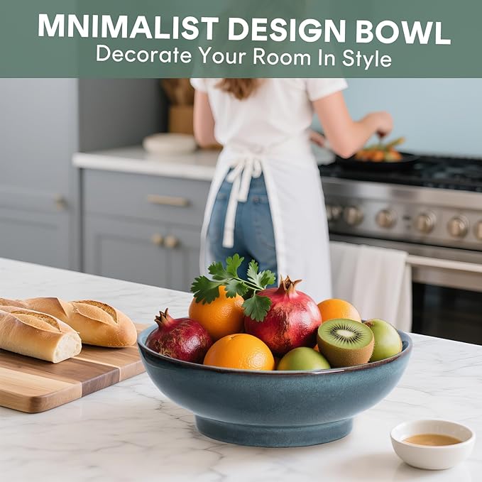 10" Decorative Bowl,Ceramic Fruit Bowl for Kitchen Counter,Coffee Table, Dining Room,Table Centerpiece Bowel,Entryway Key Holder & Jewelry Organizer (Ocean Blue)