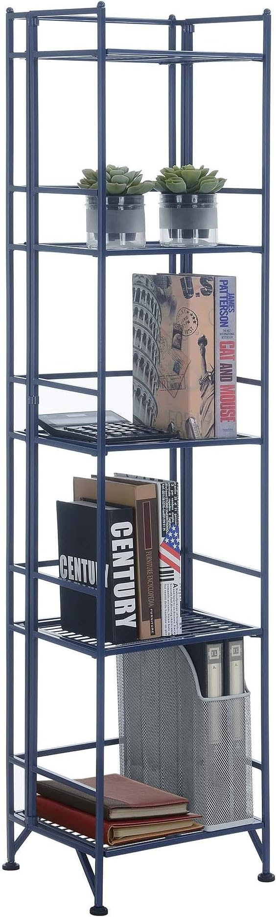Convenience Concepts Xtra Storage Shelves - 5-Tier Folding Metal Storage Shelves, Closet Organizer for Office, Laundry Room, Bedroom, Garage, Kitchen, Bathroom, Cobalt Blue