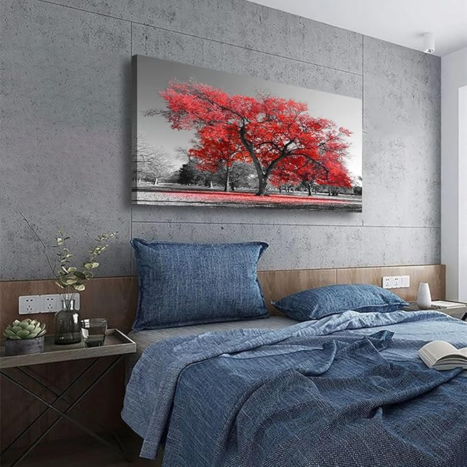 Red Tree of Life Wall Art for Living room Office Bedroom Black and White Scenery Canvas Wall Art Print Oil Paintings Modern Forest Landscape Pictures Wall Decor Artwork Ready to Hang - 20in * 40inch
