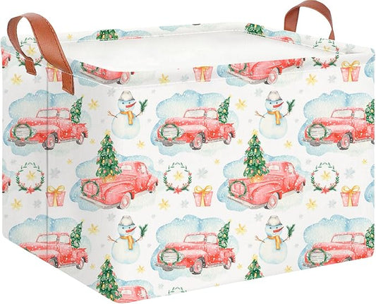 CLOCOR Rectangular Storage Basket Empty,Gift Basket,Waterproof Storage Bin with Handles,Room Decor(Christmas Gift Car)