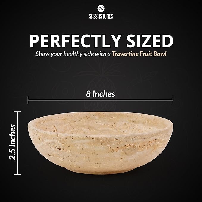 Marble Fruit Bowl 8 Inch Handmade Travertine Large Decorative Bowls For Kitchen Counter, Dining & Coffee Table Centerpiece - Modern Pedestal Bowl for Entryway and Home Decor