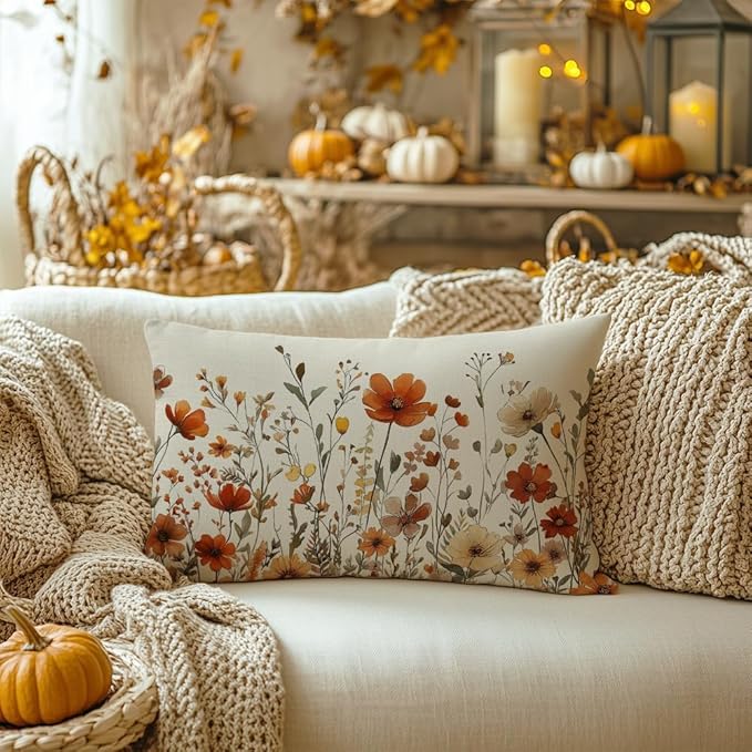 AACORS Fall Pillow Cover 12x20 Inch Floral Decoration Pillow Case Autumn Seasonal Decor for Home Sofa Couch AA730-12