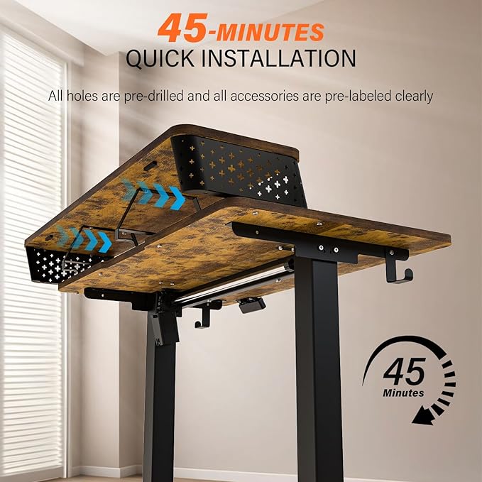 Electric Standing Desk with 2 Drawers 55''x 24'' Adjustable Height Sit to Stand Up Desk with Storage Shelf, C-Clamp Mount Compatible Home Office Desks Computer Gaming Table Ergonomic Workstation