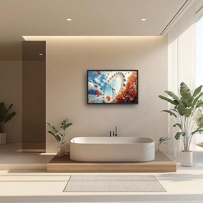 Olivine Large Wall Art, London Eye Pictures Wall Decor, Autumn London Canvas Prints Painting, Framed Artwork for Bathroom Bedroom Living Room Office Home Decoration 36"x24"