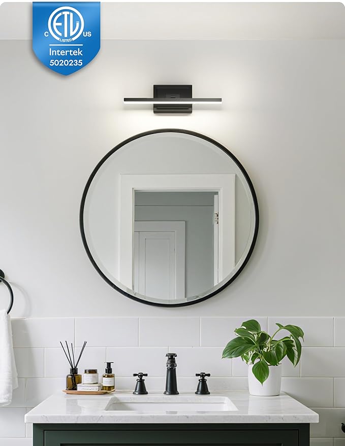 NIORSUN 15.7 Inch Modern Bathroom Light Fixture, 12W 5CCT Dimmable LED Black Bathroom Vanity Lights Over Mirror, Vanity Lights for Bathrooms Restroom Mirror- ETL Certified