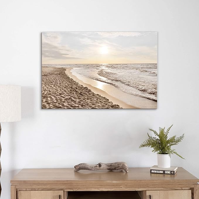 Ocean Sunset Canvas Wall Art: Tropical Sands Beach Artwork Nature Sea Waves Picture Contemporary Large Coastal Seaside Scenery Seascape Painting Prints for Bathroom Living Room Office