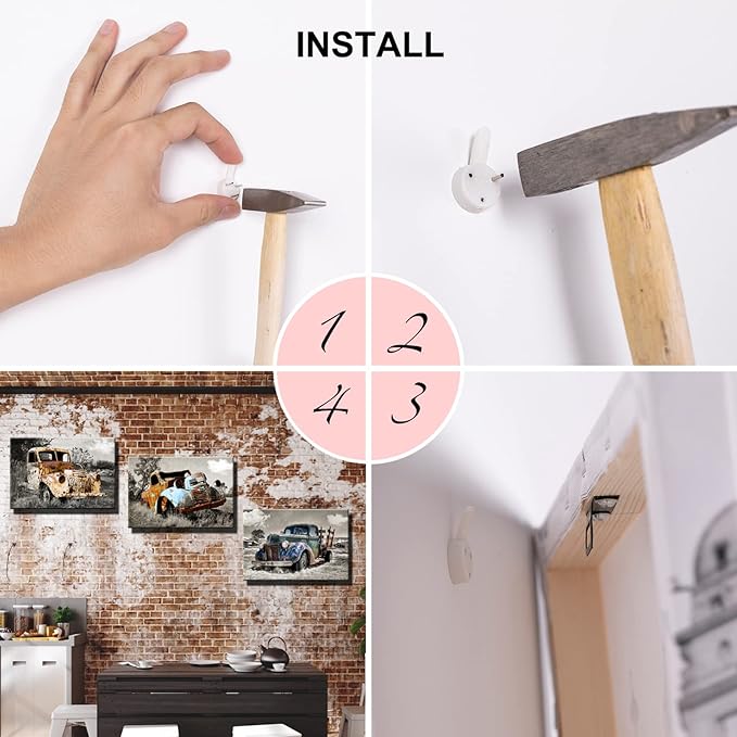 YUANAND Rusty Truck Canvas Wall Art - Vintage Blue Car Pictures Living Room Decor - Country Style Artwork Framed Posters Paintings