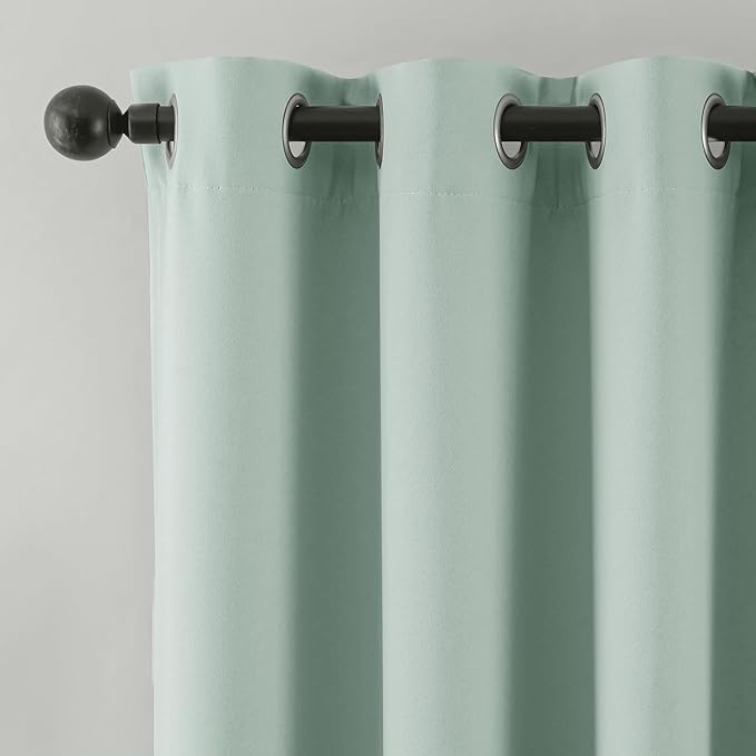 Beauoop 100% Blackout Curtains 96 Inch Long 2 Panels for Bedroom Living Room Seafoam Green Solid Room Darkening Thermal Insulated Soundproof Energy Saving Grommet Top Window Treatment Drapes,52x96