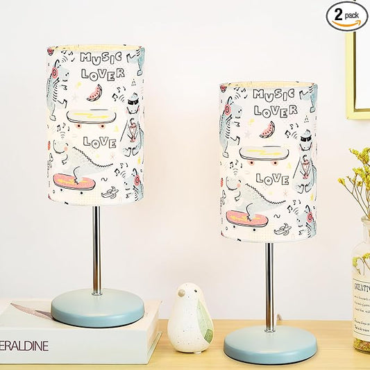 Lampwell Alee Small Table Lamp for Living Room as Bedside Table Lamp for Bedroom,Set of 2,Modern Kids Night Table Lamp,Φ4.33×H12.21IN,Bulb Excluded,Light Blue Dinosaur