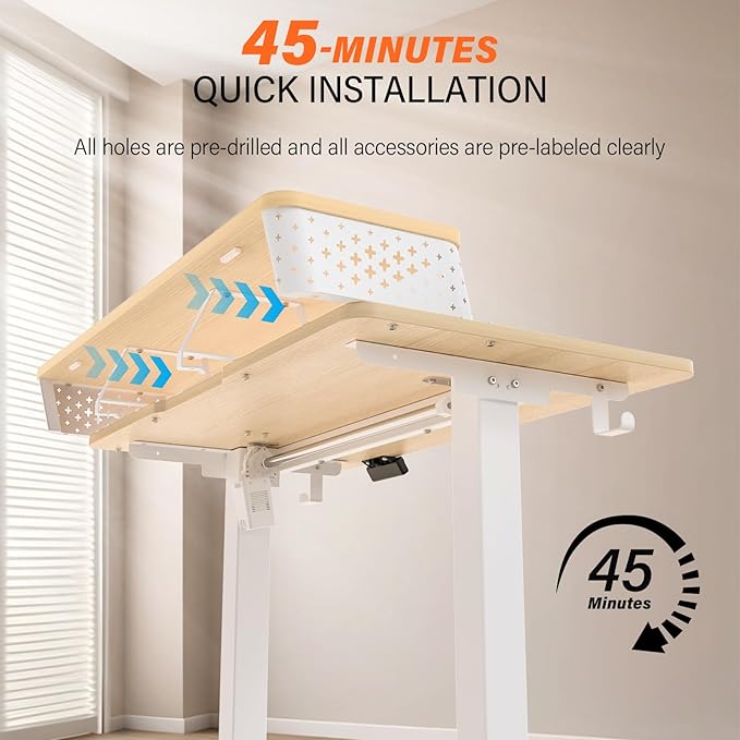 Electric Standing Desk with 2 Drawers 55''x 24'' Adjustable Height Sit to Stand Up Desk with Storage Shelf, C-Clamp Mount Compatible Home Office Desks Computer Gaming Table Ergonomic Workstation