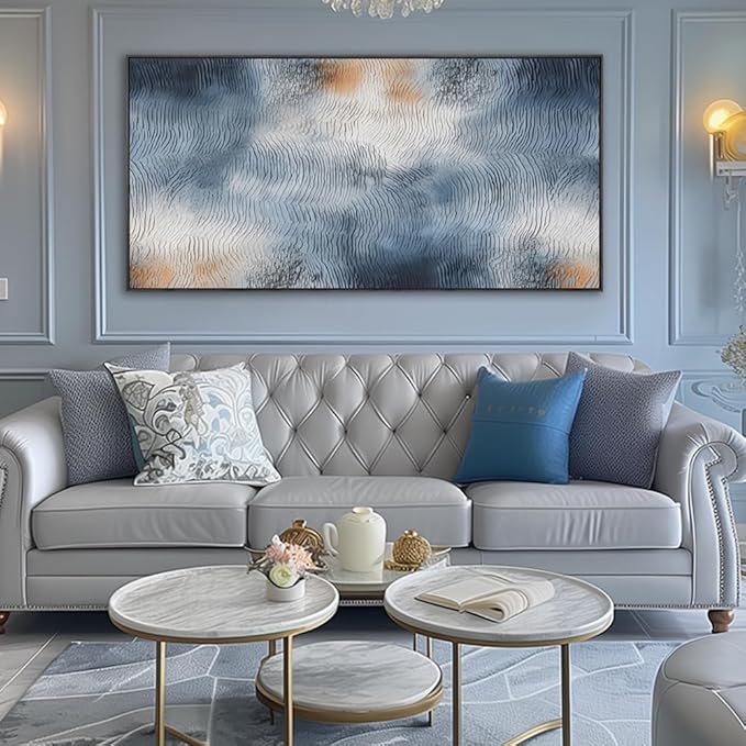 youkuart Wall Art Water Inspired Ripple Abstract Wall Decor Blue Orangen Modern Artwork for Living Room Bedroom Dining Room Home Office Decor Large Framed Ready to Hang 20"x40"