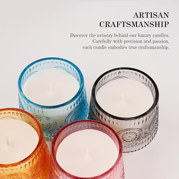 Luxury Scented Candles Gift Set - Floral & Woody Soy Wax Candles in Glass Jars 4Pack 7 oz - Jasmine Lily/Lavender Eucalyptus/Magnolia Sandalwood/Amber Patchouli