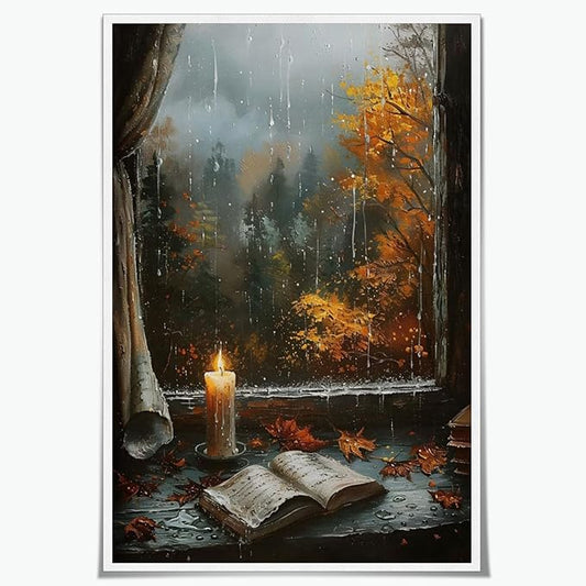 Fall Canvas Wall Art Cozy Bookish Posters Autumn Pictures Prints Moody Dark Cottagecore Academia Art Room Living Wall Decor 24x36inch Unframed