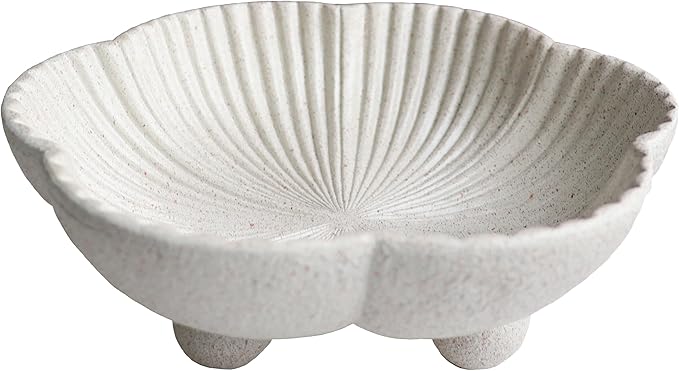 Large Decorative Bowl decor, Scalloped Pedestal Bowls for Modern Home Decor,Ruffle Decor,Stylish Key Bowl for Entry Table,Decorative Fruit Bowl for Kitchen Counter, Light Gray