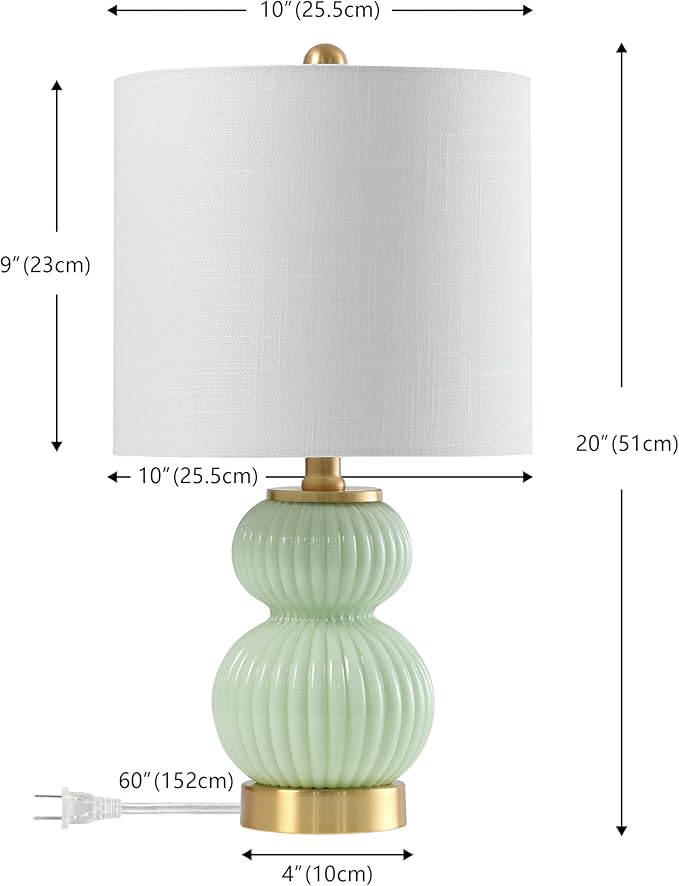 JONATHAN Y JYL1099F Daphne 20" Contemporary Transitional Metal/Glass Ribbed Gourd LED Table Lamp Bedroom, Living Room, Office, Dining Room, Mint Green/Brass Gold