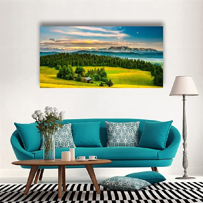 Natural Scenery Forest Pictures Canvas Wall Art For Living Room Bedroom Wall Decor,Mountain Wall Art Print Paitnings for Home Decor,Morden Artwork Grassland Canvas Art,Ready to Hang-20X40Inches