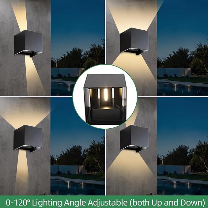 Wrasse 2Pack Outdoor Wall Mounted Lights 20W 2000LM Wall Proch Sconce 3000K Black Exterior Light Fixture 120v Up Down Modern Cube Lamp for Outdoor Sconces Lighting House Front Door Outside