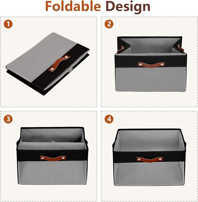 Extra Large Storage Baskets with Clear Window, See Through Closet Organizer with PU Handles, Linen Foldable Storage Bins for Organizing Clothes, Toys, Books (Black)