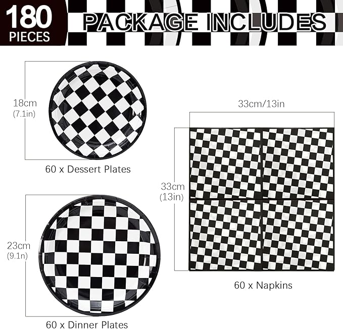 180Pcs Race Car Party Supplies Paper Plates and Napkins Serve 60 Disposable Tableware Set for Birthday Party Decorations Game Day Family School Holiday Sports Events