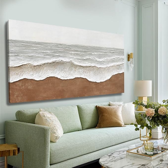 Seascape Wall Painting Landscape Home Wall Art Grey Wall Decor 24"x48" Wall Decorations for Bedroom Large Artwork for Office