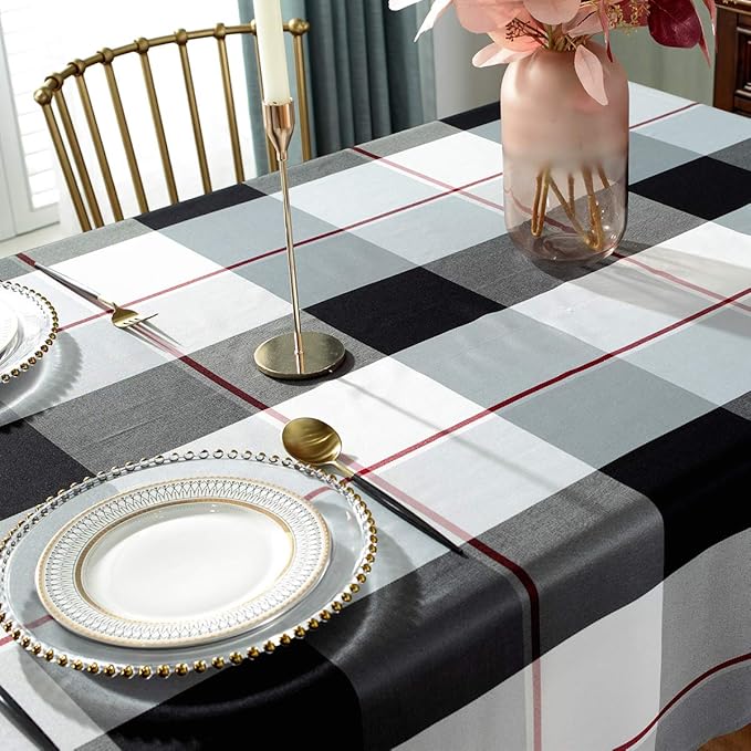 Tablecloth Checkered Style Polyester Table Cloth Dust-Proof Wrinkle Resistant Heavy Weight Table Cover for Kitchen Dinning Tabletop Decoration (Square, 52" x 52" (2-4 Seats), Grey)