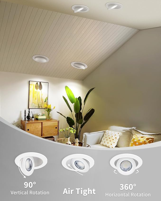 Adetu 4 inch Gimbal led recessed Lights, 360°+90° Adjustable Directional Recessed Lighting, 2700K/3000K/3500K/4000K/5000K Dimmable Retrofit Eyeball Can Lights with Jbox, ETL