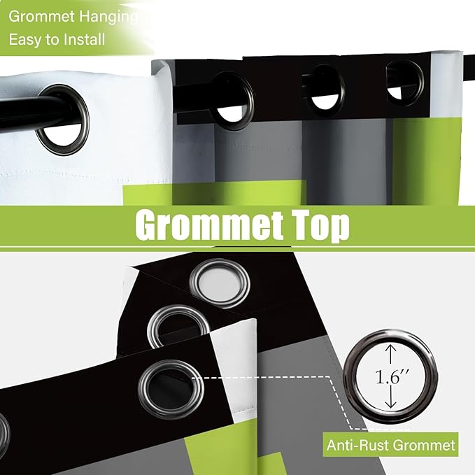 Lime Green 100% Blackout Curtains for Bedroom 96 inch Length 2 Panels Set Light Fresh Modern Abstract Geometric Black Out Curtains Insulated Room Darkening Window Drapes for Living Room, 52Wx96L