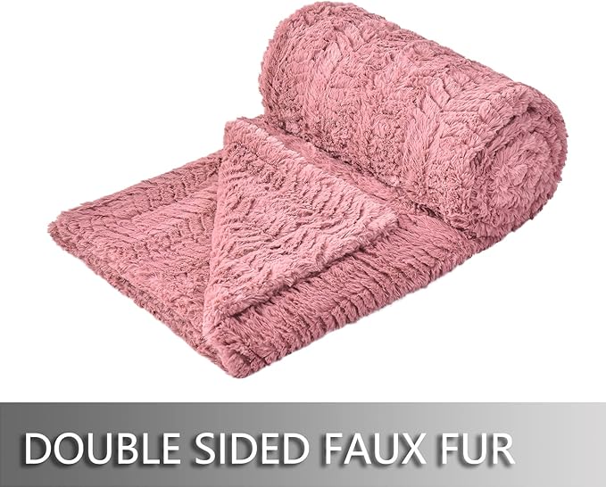 YUSOKI Luxury Faux Fur Twin XL Blanket for Twin XL Bed 2 Layers,5.2lb,All Ages,Home Decoration Without Pillows(Pink,63"x90")