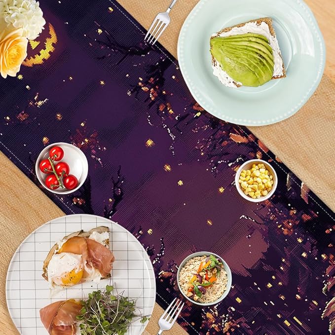ANNA QUEEN Candle Pumpkin HalloweenTable Runner 13 x 72 Inch for Dining Table, Table Runner for Halloween Holiday Dining Decor Indoor Outdoor Party Home Table Decoration