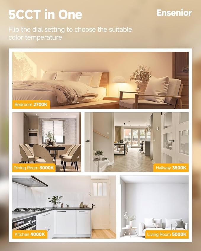 Ensenior 12 Pack 4 inch 5CCT LED Gimbal Led Recessed Light with Junction Box, 360°+90° Adjustable Directional Eyeball Lighting, Dimmable, 2700K/3000K/3500K/4000K/5000K, 950LM, 10W=85W-ETL&FCC