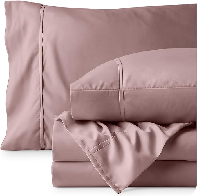 Bare Home Twin XL Sheet Set - 1800 Ultra-Soft Microfiber Twin Extra Long Bed Sheets - Double Brushed - Deep Pockets - Easy Fit - Extra Soft - 3 Piece Set - Bed Sheets & Pillowcases (Twin XL, Mauve)