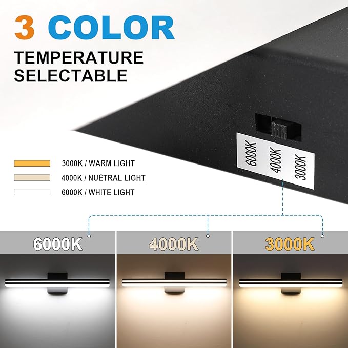 SineRise LED Modern Bathroom Vanity Light Bar (32-Inch, 3000K/4000K/6000K), Matte Black Dimmable Modern Acrylic Bathroom Wall Lighting Fixtures Over Mirror