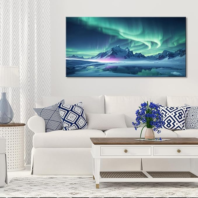 ZESTFLICKR Wall Art canvas prints Aurora Snow Mountain Lake photography Picture Modern Wall Art for romantic gifts Living Room Home Office Decor(20x40inch)
