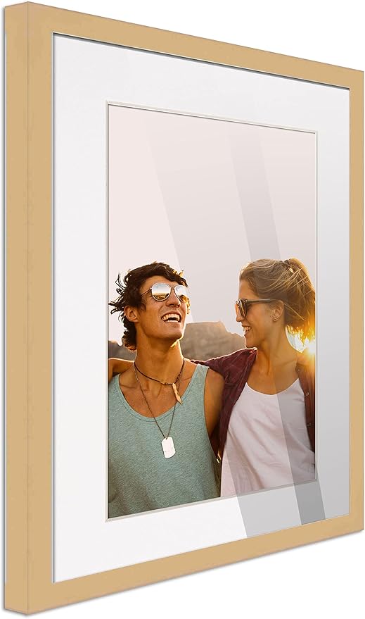 10x15 Frame Natural Wood with White Mat | 12x17 Frame Matted to 10x15 | Display Your Photo Under UV Acrylic Shatter Guard Front, with Foam Board Backing and Wall Hanging Hardware - Gallery Frame