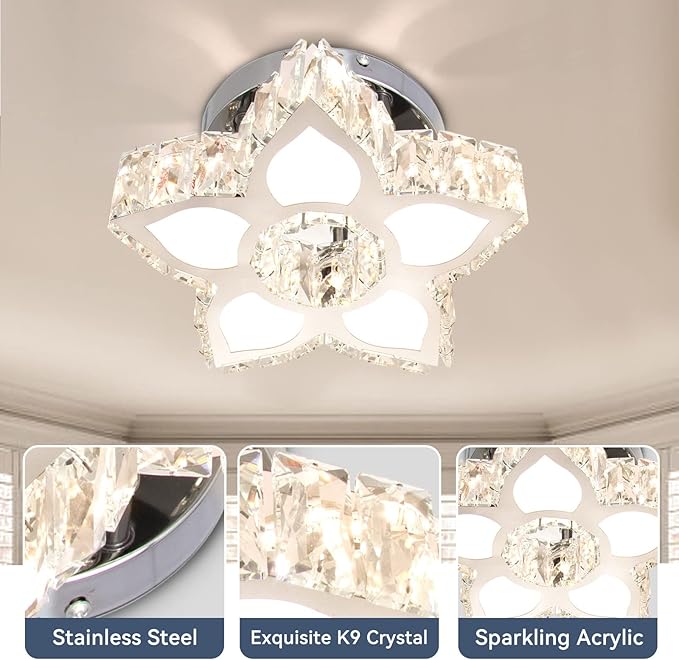 FRIXCHUR Modern Crystal Ceiling Light Fixture Mini Led Chandelier Small Flower Chandelier for Living Room Bedroom Dining Room Kids Room Girls Room,Colors Change