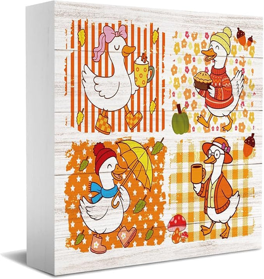 Funny Silly Goose Fall Decor for Home Office, Retro Fall Decorations, Autumn Goose Gifts for Animals Lovers Decorations for Table 5 x 5 inches (Tub 1710)