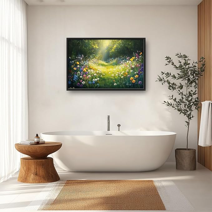 Green Forest Wall Art for Living Room, Large Green Canvas Wall Decor, Wildflowers Flowers Pictures Framed Painting, Landscape Artwork for Bedroom Office Home Decor 36L'' × 24W''