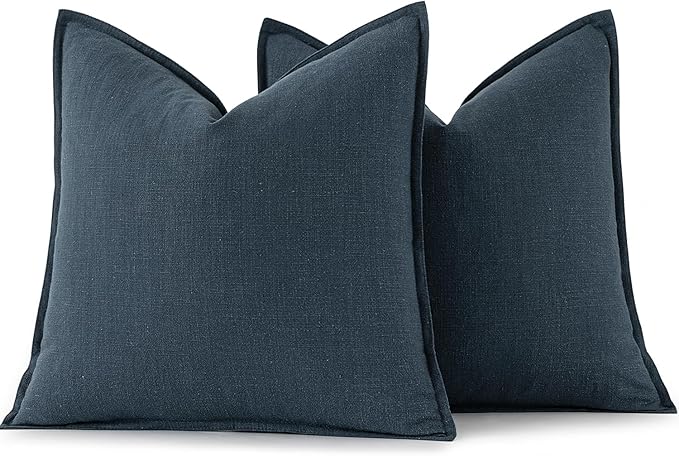 MIULEE Decorative Linen Euro Sham Pillow Covers 24x24 Navy Blue Boho Farmhouse Neutral Couch Throw Pillows for Bed Pack of 2 Accent Coastal Modern Pillowcase Summer Sofa Livingroom Home Decor