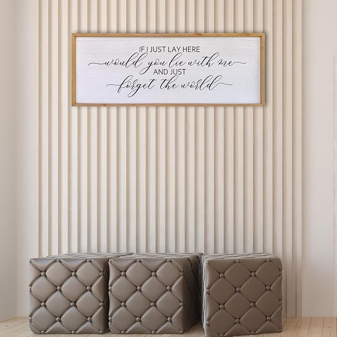 Surfapans If I Lay Here Would You Lie With Me Wall Decor Sign 32”X12” Master Room Bedroom Above Bed Large Farmhouse Inspirational Quotes Minimalist Wood Framed Over Bed Wall Art Decoration (Wood)