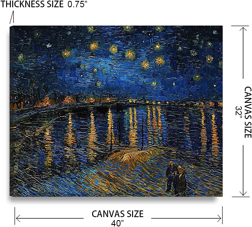 DECORARTS - Starry Night Over The Rhone, Vincent Van Gogh Art Reproduction. Giclee Print on Canvas. Wall Art for Home. 40x32
