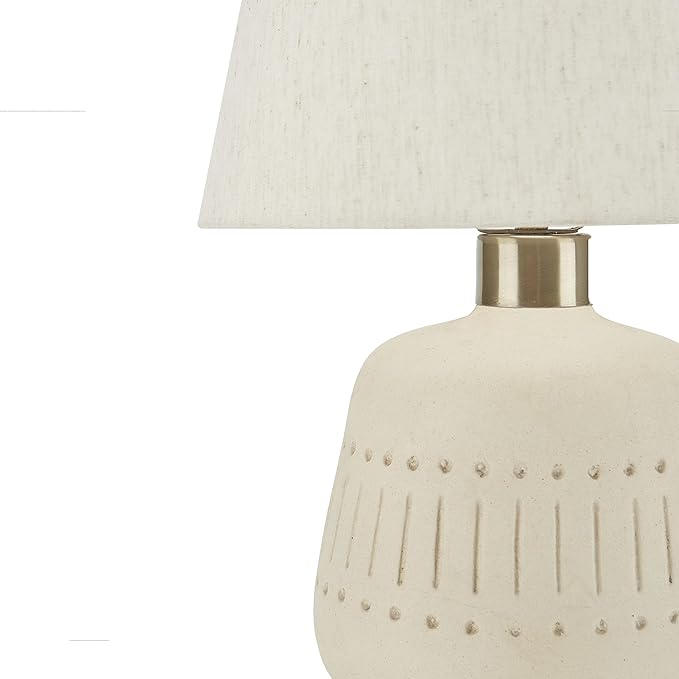 Nourison Home 16" Cream Natural Textured Ceramic Accent Table Lamp, Farmhouse, Boho, for Bedroom, Living Room, End Table, Coffee Table Lamp