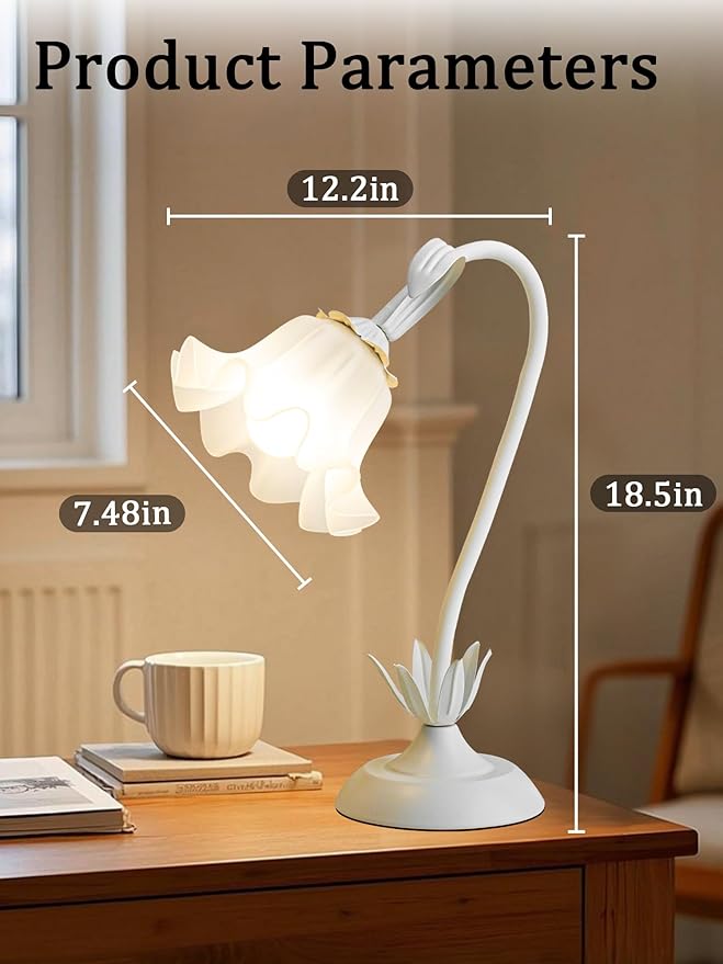 Flower Table Lamp,Bedside Table Lamp for Bedroom LED Reading Light 3 Color Modes,Vintage Flower Lamp Kawaii Table Lamps Desk Living Room Home Decor Mothers Day Birthday Gifts for Mom Women(White lamp)