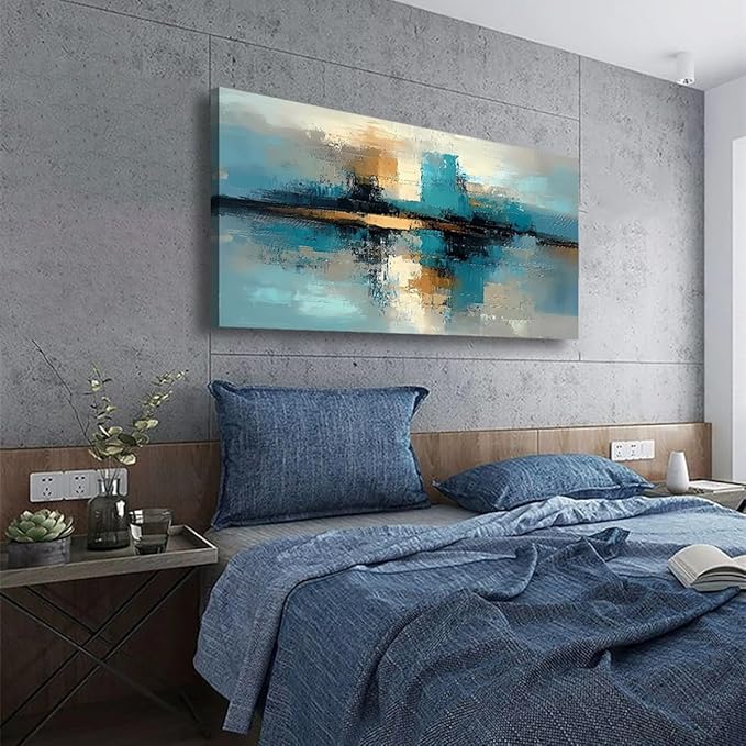 Abstract Pictures Canvas Wall Art for Living room Office Bedroom Wall Decor,Abstract Wall Art Print Modern Blue Black Gold Oil Painting Artwork Waterproof Ready to Hang-20x40inch
