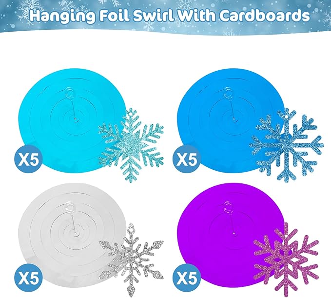 20 Pack Frozen Snowflake Hanging Decorations - Winter Snowflakes Hanging Swirls Ceiling Streamers, Glittery Snowflakes Ornament for Wonderland Frozen Party Decorations, Birthday and Christmas Decor