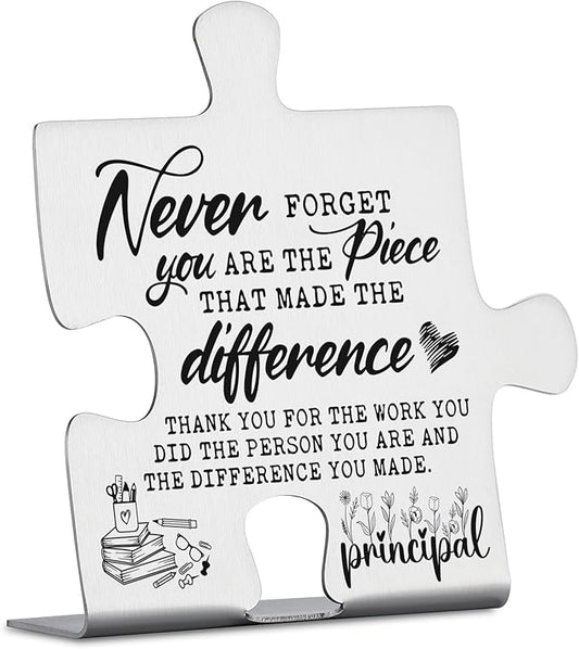 Principal Appreciation Gifts, Thank You Gifts for Principal Week Birthday Christmas Team Office Ornament Decor Stainless Steel Puzzle Piece Decorative Signs Plaques YCC2