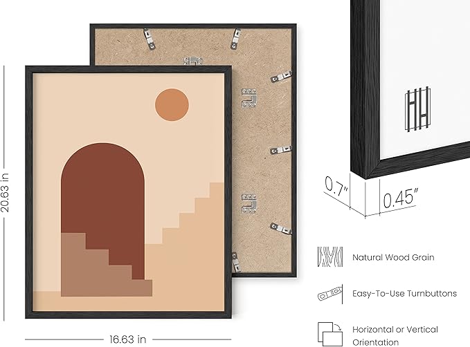 HAUS AND HUES Boho Art Prints - Mid Century Modern Decor Wall Art - Sun and Two Staircases with Door (Black Frame, 16x20)