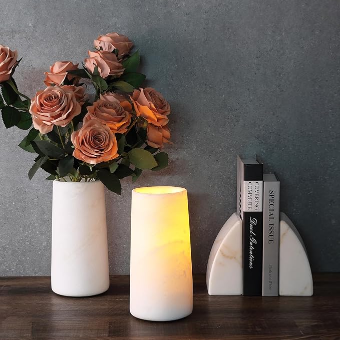 White Marble Vase for Flowers, 8.66" Minimalist Modern Frosted Flower Vase for Home Decor, Decorative Vases for Centerpieces, Living Room, Dining Table, Office, Boho Farmhouse Decor