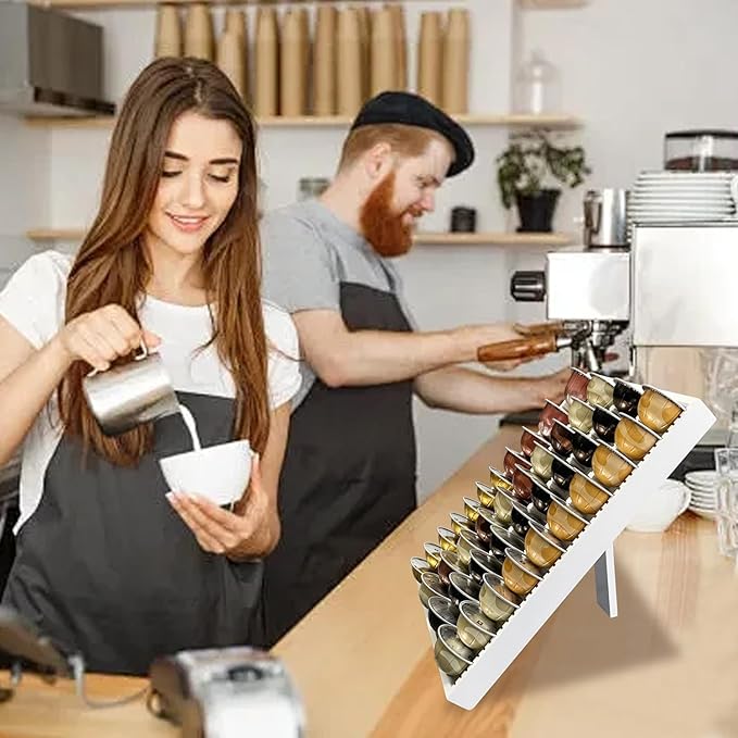 Bamboo Coffee Pod Storage Holder for Drawer Coffee Pods Organizer for Counter, Compatible with Capsules for Kitchen Coffee Station (White)